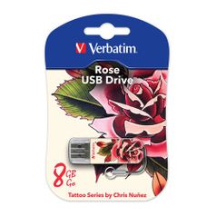 Флешка USB VERBATIM Store n Go Mini Tattoo Rose 8Гб, USB2.0, белый и узор [49881] (980641)