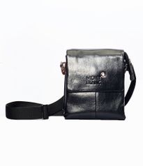 Мужская сумка мессенджер Mont Blanc 18-3039-1 небольшая натуральная кожа черный (4276)