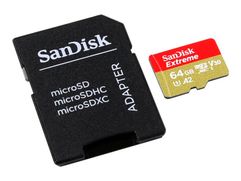 Карта памяти 64Gb - SanDisk Extreme Micro Secure Digital XC - Class 10 UHS-3 SDSQXA2-064G-GN6AA с переходником под SD (638213)