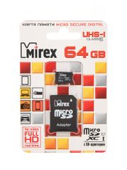 Карта памяти 64Gb - Mirex - Micro Secure Digital HC Class 10 UHS-I 13613-AD10SD64 с переходником под SD (311080)