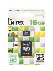 Карта памяти 16Gb - Mirex - Micro Secure Digital HC Class 10 13613-AD10SD16 с переходником под SD (311095)