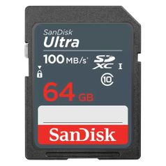 Карта памяти SDXC UHS-I Sandisk Ultra 64 ГБ, 100 МБ/с, Class 10, SDSDUNR-064G-GN3IN, 1 шт. (1512717)
