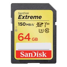Карта памяти SDXC UHS-I U3 Sandisk Extreme 64 ГБ, 150 МБ/с, Class 10, SDSDXV6-064G-GNCIN, 1 шт. (1429751)
