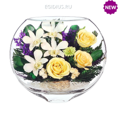 Цветы в стекле: Композиция из роз и орхидей (13165)