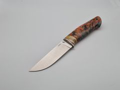 Нож из стали S390 «Егерь», рукоять: Притин мельхиор, зуб мамонта, кап клена (многоцвет) (9411)