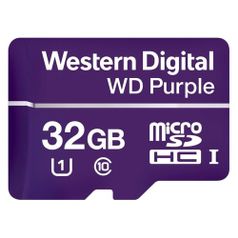 Карта памяти microSDHC UHS-I U1 WD Purple 32 ГБ, 80 МБ/с, Class 10, WDD032G1P0A, 1 шт. (1077408)