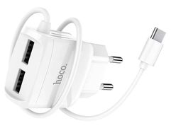 Зарядное устройство Hoco RC2 2xUSB 2.4A + кабель MicroUSB White (825023)