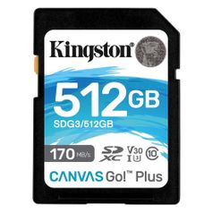 Карта памяти SDXC UHS-I U3 Kingston Canvas Go! Plus 512 ГБ, 170 МБ/с, Class 10, SDG3/512GB, 1 шт. (1401301)