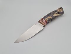 Нож из стали S390 «Сокол», рукоять: Притин макумэ, зуб мамонта, кап клена, пин (9356)