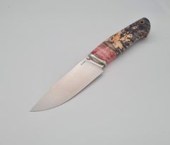 Нож из стали S390 «Сокол», рукоять: Притин мельхиор, зуб мамонта (радиус), кап клена (9416)