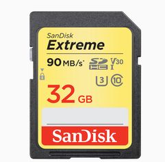 Карта памяти 32Gb - SanDisk Extreme - Secure Digital HC Class 10 UHS-I U3 SDSDXVE-032G-GNCIN (365132)