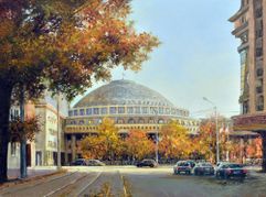 Картина на холсте маслом "Вид на Оперный театр, г. Новосибирск" 30 x 40 см. Автор: Варламова Оксана 
                         (1932)
