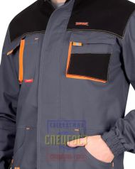 Куртка "АРТ. 16480" длинная темно-серая с оранжевым и черным