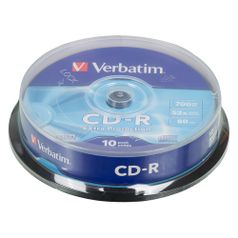 Оптический диск CD-R VERBATIM 700Мб 52x, 10шт., cake box [43437] (45684)