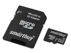 Карта памяти 64Gb - SmartBuy MicroSDHC U3 SB64GBSDU1A-AD (867445)