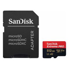 Карта памяти microSDXC UHS-I U3 Sandisk Extreme Pro 512 ГБ, 100 МБ/с, Class 10, SDSQXCZ-512G-GN6MA, 1 шт., переходник SD (1429754)