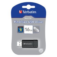 Флешка USB VERBATIM PinStripe 16Гб, USB2.0, черный [49063] (588336)