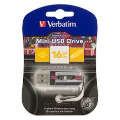 Флешка USB VERBATIM Mini Cassette Edition 16Гб, USB2.0, черный и рисунок [49397] (374589)