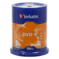 Оптический диск DVD-R VERBATIM 4.7Гб 16x, 100шт., cake box [43549] (54127)
