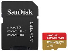 Карта памяти 128Gb - SanDisk Extreme Plus - Micro Secure Digital XC Rescue Pro Deluxe A2 C10 V30 UHS-I U3 SDSQXBZ-128G-GN6MA с переходником под SD (749154)