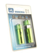 Аккумулятор AA - Микма 01 1000mAh USB Rechargeable Lithium Battery (2 штуки) C182-26314 (830147)