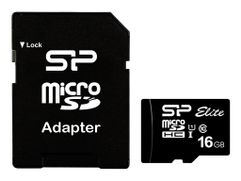 Карта памяти 16Gb - Silicon Power Elite MicroSDHC Class 10 UHS-I SP016GBSTHBU1V10SP с переходником под SD (836887)