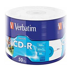 Оптический диск CD-R VERBATIM 700Мб 52x, 50шт., bulk, printable [43794] (393910)