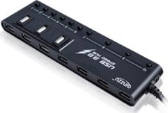 Хаб USB Ginzzu GR-380UAB 10-ports + зарядное устройство сетевое USB-2x Ginzzu GA3212UB (62364)