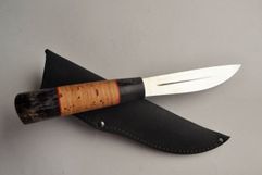 Нож Якут 20 из стали 95Х18 с рукоятью из стабилизированной карелки с берестой (1415159914)