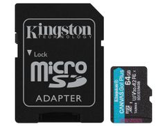 Карта памяти 64Gb - Kingston Canvas Go! Micro Secure Digital HC Class10 UHS-I Canvas Select + SD Adapter SDCG3/64GB с переходником под SD (725266)