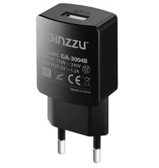 Зарядное устройство Ginzzu USB 1.2A Black GA-3004B (420314)