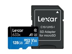 Карта памяти 128Gb - Lexar Micro Secure Digital XC UHS-I Class 10 A1 V30 U3 LSDMI128BB633A с переходником под SD (810193)