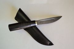Нож Якут средний 5 из дамаска,  рукоять из мореного граба с кожей (2460164144)