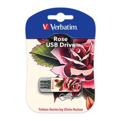 Флешка USB VERBATIM Mini Tattoo Rose 16Гб, USB2.0, белый и рисунок [49885] (326480)