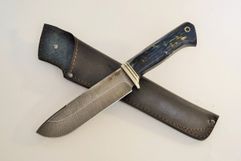 Нож Буйвол из дамасской стали,  рукоять с огранкой из стабилизированного дерева с мельхиором (4036717722)
