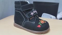 Футмастер (лечебная антивальгусная обувь) Ботинки Сапоги без утепления высокие берцы Галий 02-700-0011-1 Черный нубук вышивка  (4098)