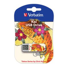 Флешка USB VERBATIM Store n Go Mini Tattoo Koi 16Гб, USB2.0, белый и рисунок [49886] (326481)