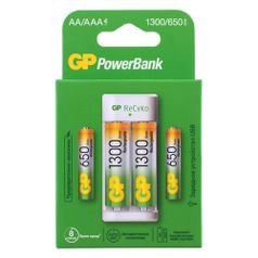 AA Аккумулятор + зарядное устройство GP PowerBank E211130, 4 шт. 1300мAч (1499830)