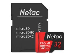 Карта памяти 32Gb - Netac P500 Extreme Pro MicroSDHC Class 10 A1 V10 NT02P500PRO-032G-R с переходником под SD (825656)