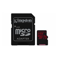 Карта памяти microSDXC UHS-I U3 KINGSTON Canvas React 64 ГБ, 100 МБ/с, Class 10, SDCR/64GB, 1 шт., переходник SD (1079976)