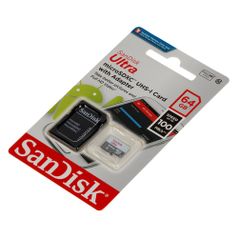 Карта памяти microSDXC UHS-I Sandisk Ultra 64 ГБ, 100 МБ/с, Class 10, SDSQUNR-064G-GN3MA, 1 шт., переходник SD (1445666)