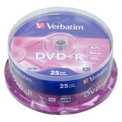 Оптический диск DVD+R VERBATIM 4.7Гб 16x, 25шт., cake box [43500] (45089)