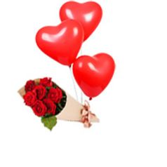 Букет из 7 роз и 3 красных шариков сердца (270279531)
