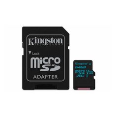 Карта памяти microSDXC UHS-I U3 KINGSTON Canvas Go 64 ГБ, 90 МБ/с, Class 10, SDCG2/64GB, 1 шт., переходник SD (1079889)