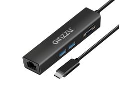 Карт-ридер Ginzzu EXT GR-568UB USB Type-C - RJ45+2xUSB 3.0/microSD/SD Black 17433 (739524)