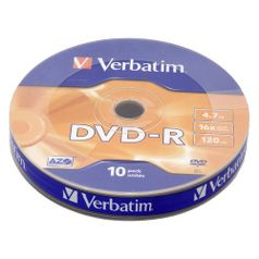Оптический диск DVD-R VERBATIM 4.7Гб 16x, 10шт., bulk [43729] (587859)