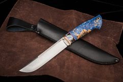 Нож из стали S390 «Хищник», рукоять: Притин макумэ, зуб мамонта, кап клена, пин (9521)