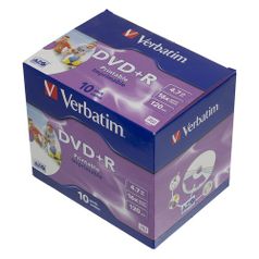 Оптический диск DVD+R VERBATIM 4.7Гб 16x, 10шт., jewel case, printable [43508] (44043)