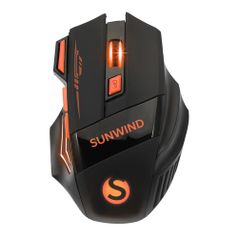 Мышь SUNWIND SW-M715GW, игровая, оптическая, беспроводная, USB, черный и оранжевый [hm-x7w] (1422408)