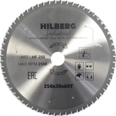 Диск пильный по металлу 250 мм серия Hilberg Industrial Металл 250*60Т*30 мм HF250 (2161179806)